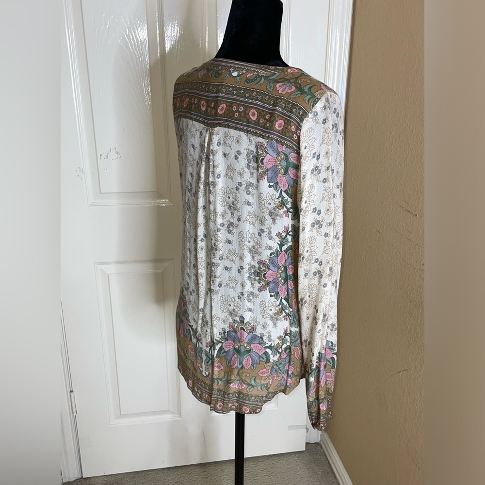 Lucky Brand Top Womens Medium Henley Floral Boho Super Thin​​​​​​​​​ - Picture 5 of 8